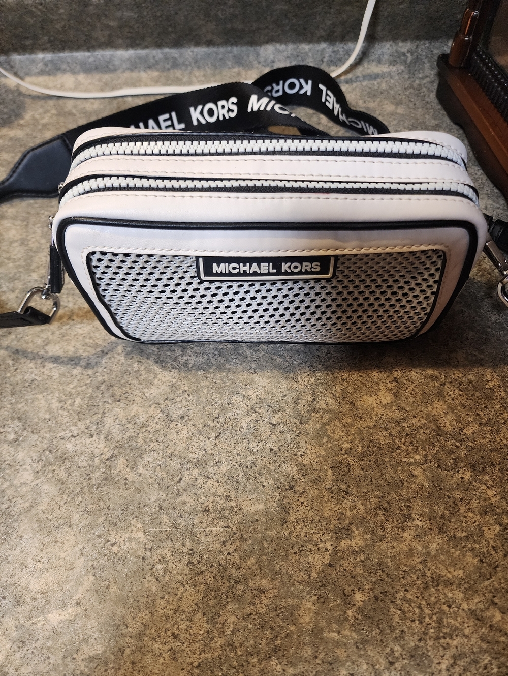 Michael Kors White and Black Bag with Mesh Front